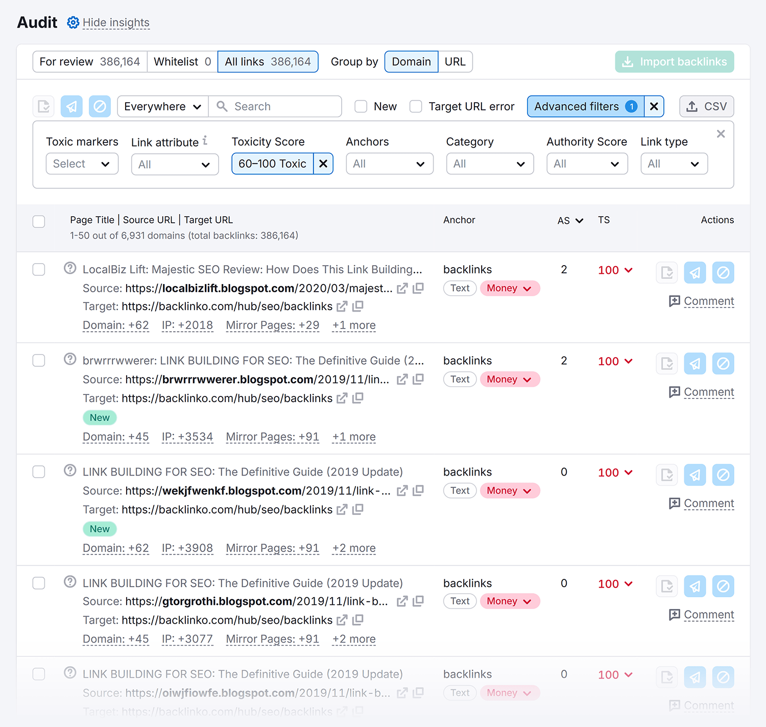 Backlink Audit – Toxic backlinks