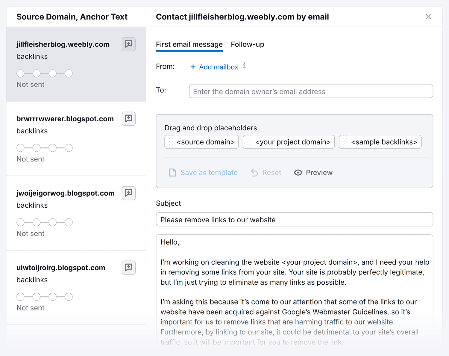 Backlink Audit – Compose email