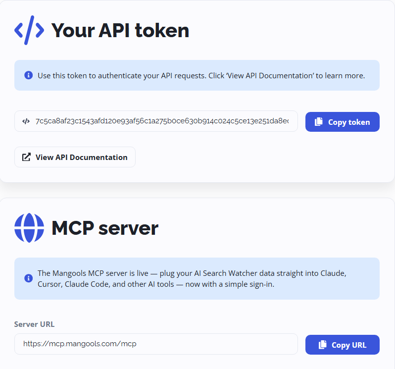 API و MCP برای AI Search Watcher