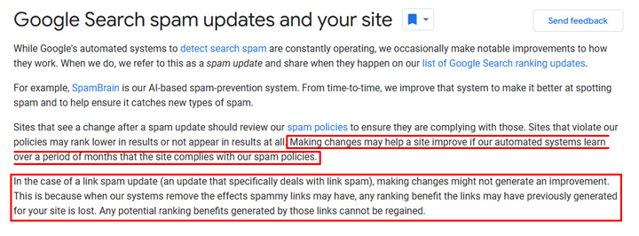 اسناد به روز شده Google Spam.