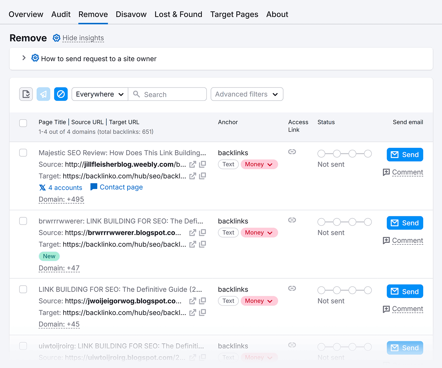 Backlink Audit – Remove list