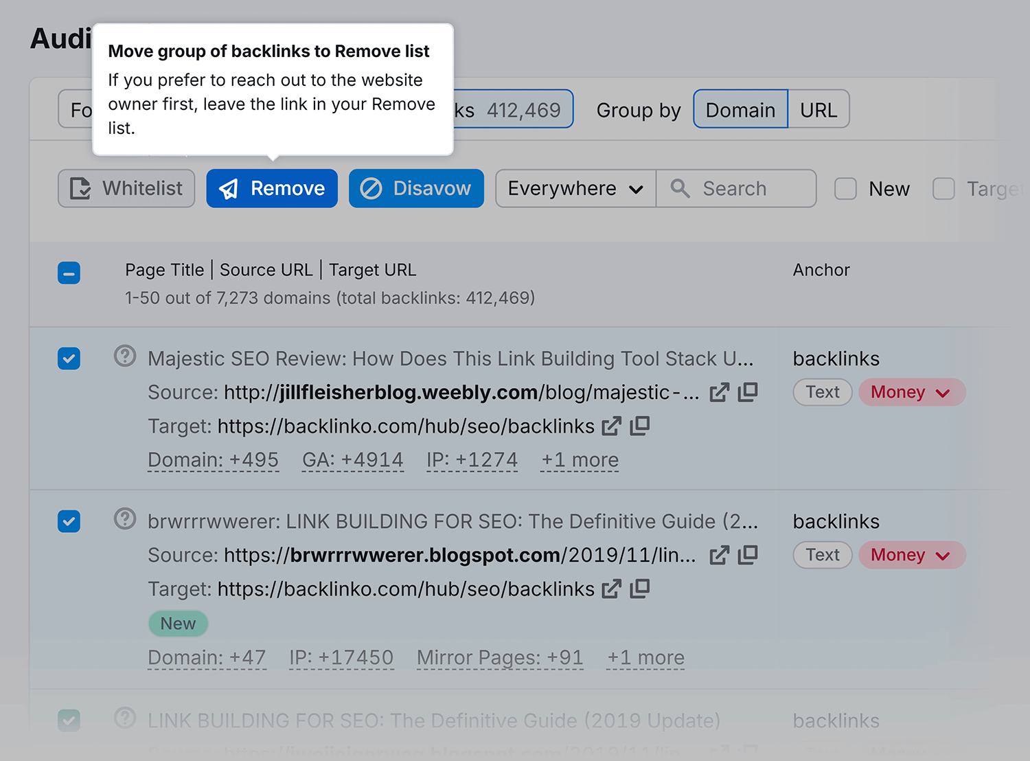 Backlink Audit – Select links to remove