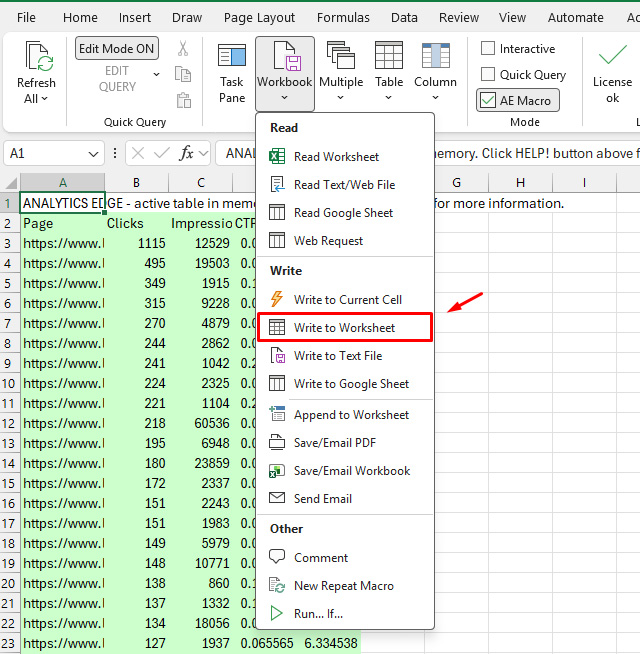 در یک کاربرگ در Analytics Edge برای فایلهای pdf بنویسید.