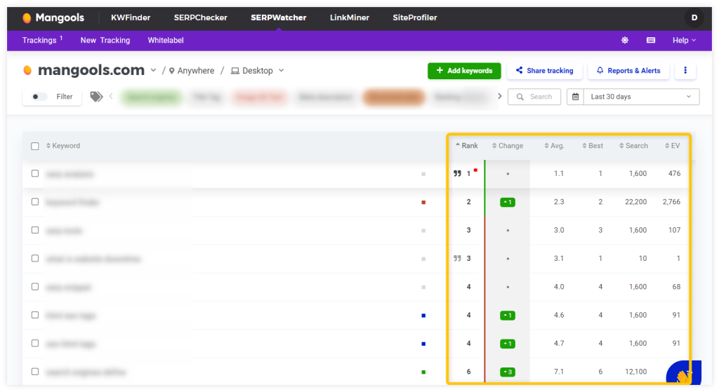SERPWatcher - Keyword Performance Tracker - مثال