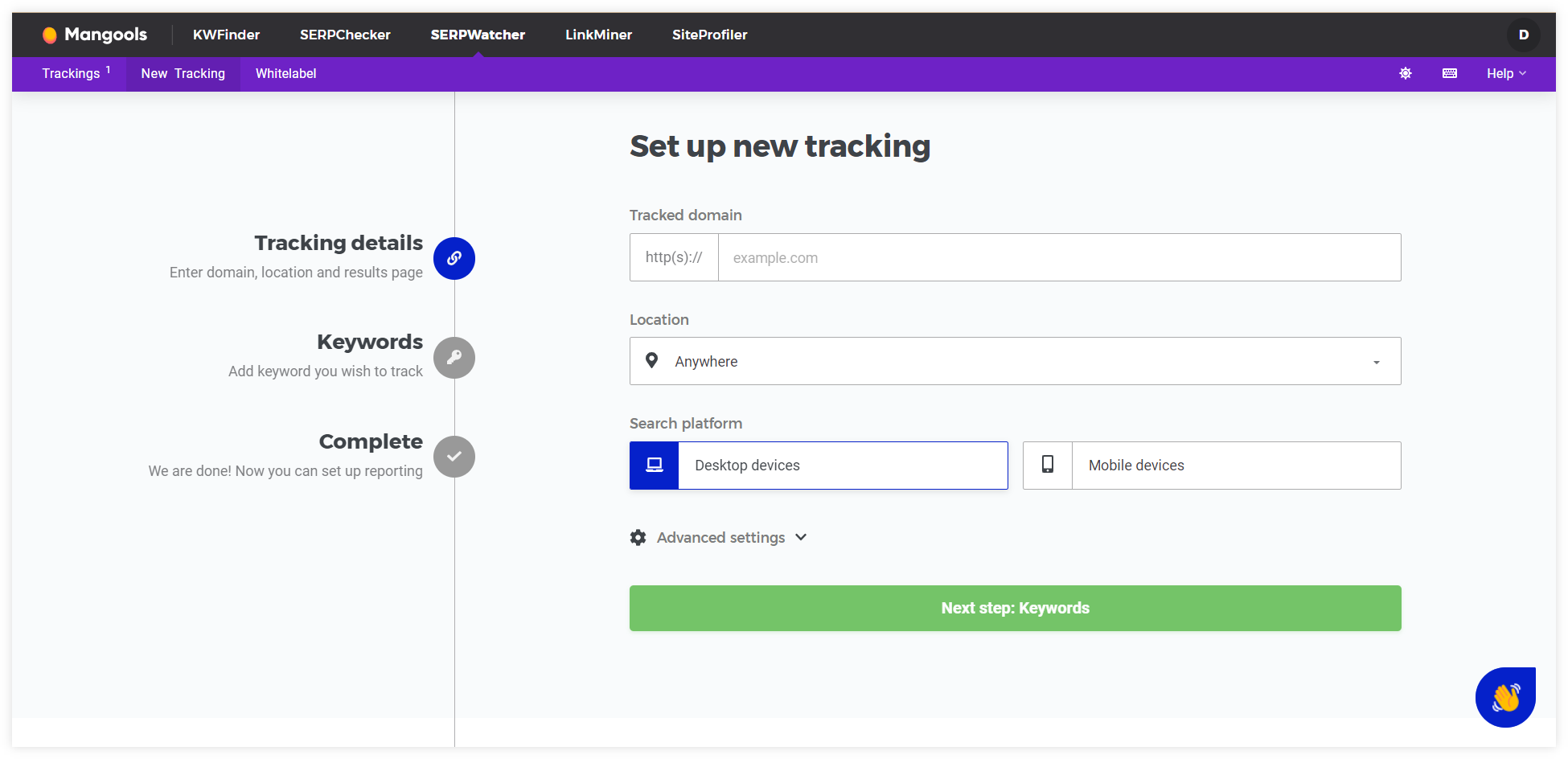 SERPWatcher - مثال ردیاب کلمه کلیدی
