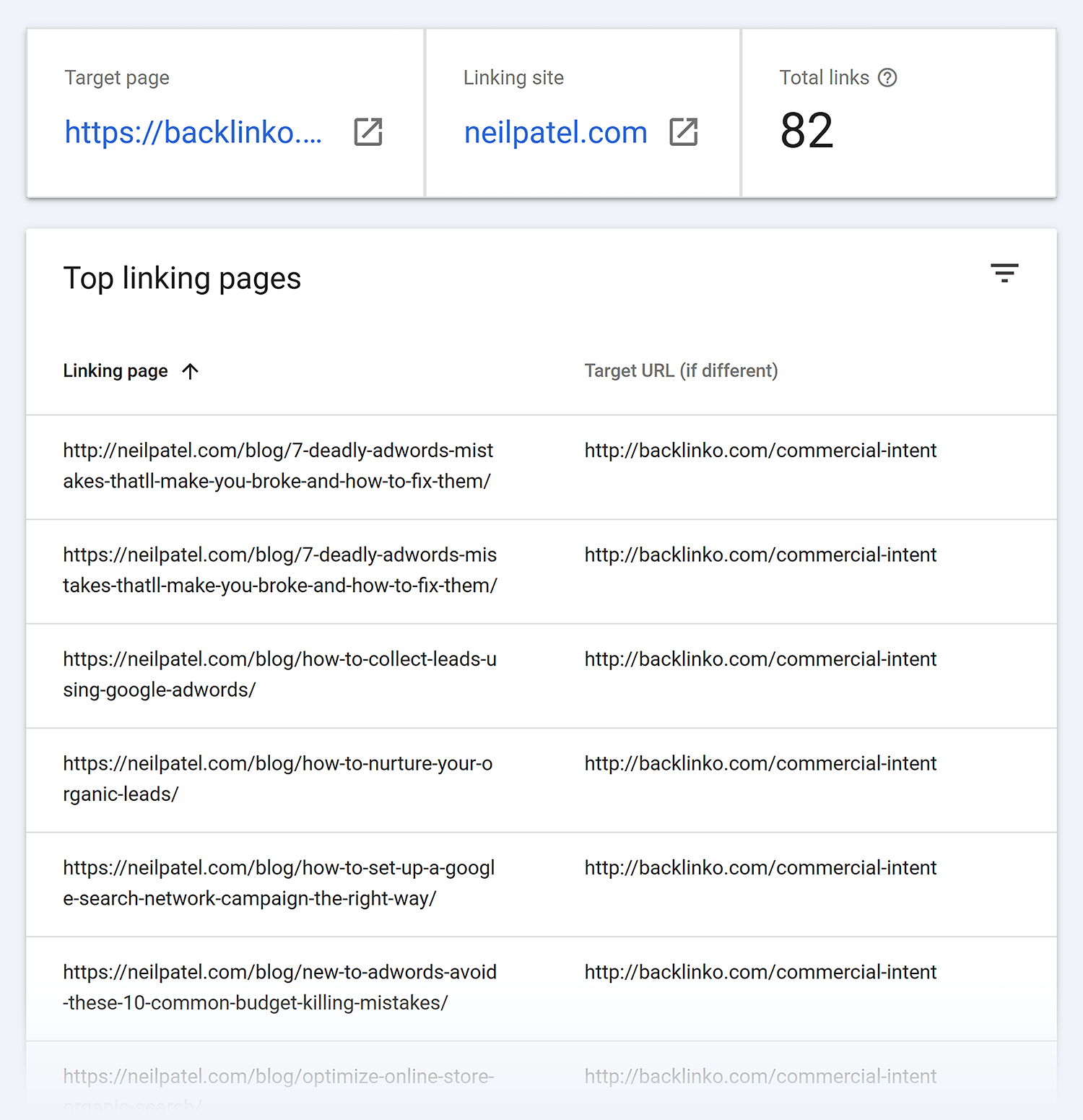 GSC – Links – Top linking sites – Target page