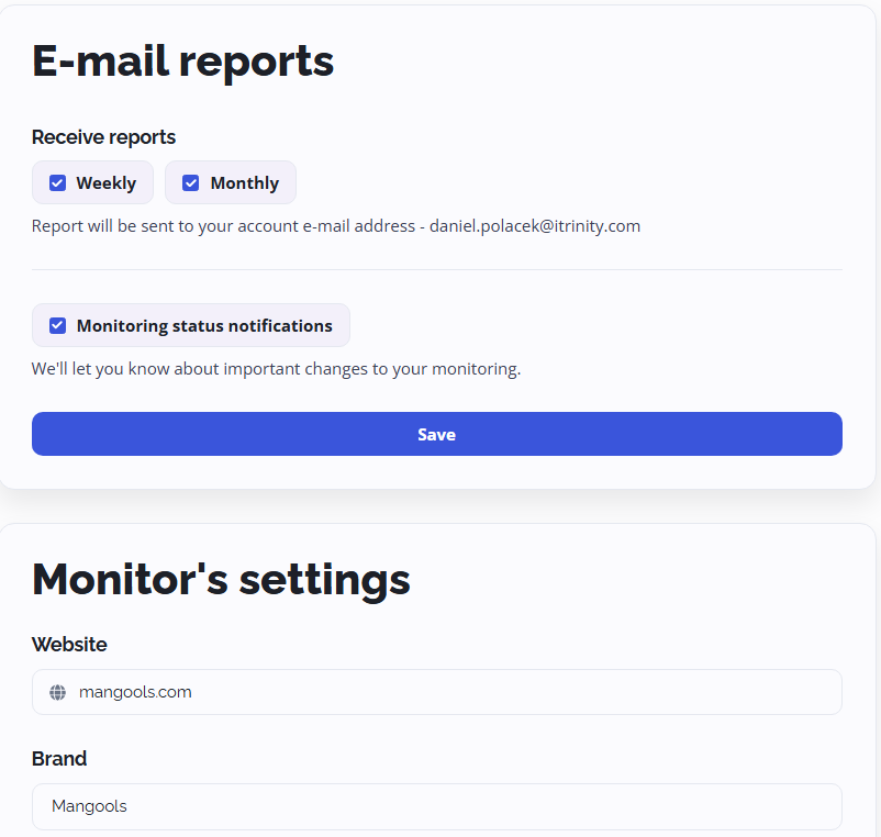 گزارشها و تنظیمات ایمیل در AI Search Watcher